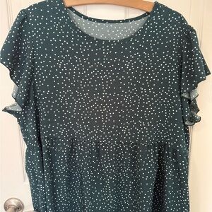 SHEIN green and white Polka Dot Ruffle Sleeve Blouse